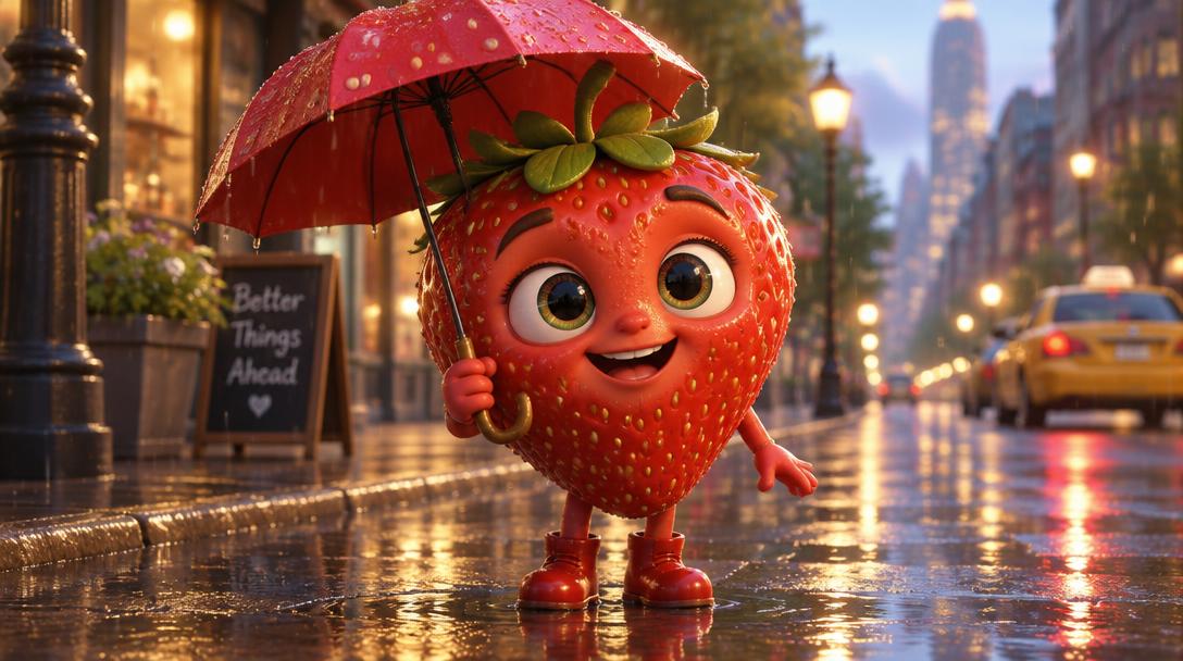 3D fruit style example frame for a video being titled